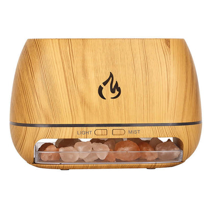 AetherFlame aroma diffuser featuring a natural wood design, advanced humidifier with flame logo and LED light.